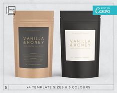 two bags of vanilla and honey tea next to each other on a white background with the words vanilla & honey