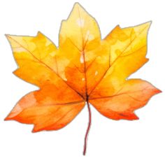 an orange and yellow leaf is shown against a white background with watercolor paint on it