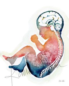 a watercolor painting of a person with a brain on their back