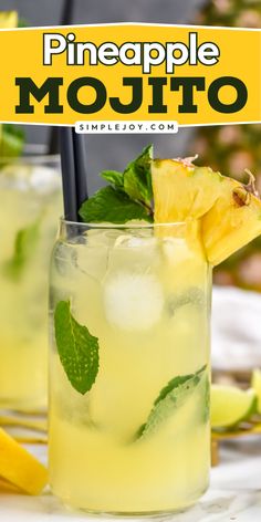 Craving a refreshing drink? This Pineapple Mojito recipe is a must-try for alcoholic 4th of July party drinks! With mint leaves, lime juice, pineapple juice, simple syrup, light rum, and club soda, it's the perfect summer cocktail recipe! Alcoholic Pineapple Drinks, Coconut Pineapple Mojito Recipe, Fresh Pineapple Drinks Alcohol, Mojito Punch For A Crowd, Pineapple Mojito Mocktail, Malibu Mojito Recipe, Pineapple Cocktail Drinks, Cocktail With Pineapple, Pineapple Drinks Alcohol