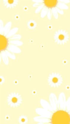 a yellow background with white daisies and dots