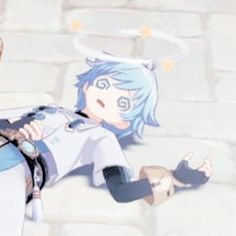 an anime character laying on the ground