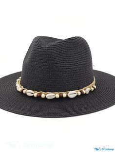 OrcaJump - Womens Summer Breathable Sun Hat Panama Beach Straw Fedora Sombrero Casual Travel Cap Summer Vacation Black Hat Bands, Black Hat Band For Summer Vacation, Black Hat Bands For Summer Vacation, Black Hat Bands For Vacation, Bohemian Black Panama Hat For Beach, Black Straw Sun Hat For Travel, Adjustable Black Panama Fedora Hat, Black Straw Fedora For The Beach, Black Summer Sun Hat Cap