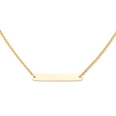 The bar on this engravable necklace is ideal for personalizing with an engraved word or symbol on the front, back or both sides. Crafted in sterling silver or 14K gold, this design makes a simple, delicate statement on its own and layers beautifully with Classic Yellow Gold Jewelry For Everyday Use, Classic Yellow Gold Jewelry For Everyday, Classic Nameplate Necklace For Everyday, Classic Everyday Nameplate Necklace, Classic Everyday 14k Gold Bar Necklace, Classic Nameplate Necklaces, Classic Gold Bar Necklace For Everyday, Classic Engraved Necklaces, Classic Everyday Engraved Necklace