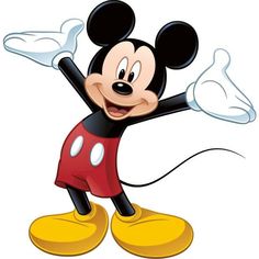 a cartoon mickey mouse with his arms in the air