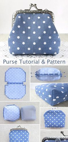 the instructions for how to make a purse with polka dot fabric and metal clasps