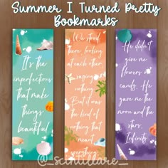 three bookmarks with the words summer i turned pretty