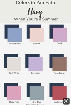 the color chart for many different shades of pink, blue and purple with text that reads colors