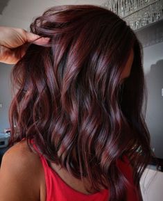 Dark Chocolate with Burgundy Highlights Burgundy Lob Haircut, Red Brown Hair With Dimension, Gala Hairstyles Medium Length, Dark Red Hair With Dimension, Fall Hair Color For Brunettes Red Dark Auburn Reddish Brown, Fall Haircolor, Burgundy Brown Hair, Dark Burgundy Hair