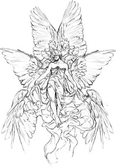 a drawing of a bird with wings on it's back, and two hands in the air