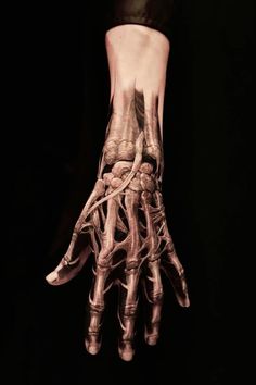 a person's hand is covered in bones