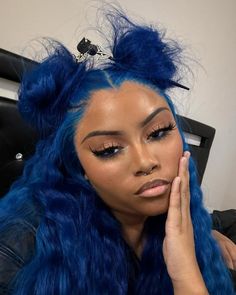 All posts • Instagram Blue Bangs Hair, Blue Hair Cosplay, Blue Hair Accessories, Blue Wig, Women's Wigs, Hair Affair, Dope Hairstyles