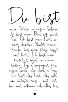 a handwritten poem written in black ink with the words'du bist '