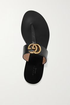 Black Marmont logo-embellished leather sandals | GUCCI | NET-A-PORTER Sandals Gucci, Gucci Marmont, Sandals Flat, Net A Porter, Flat Sandals, Women Collection, Leather Sandals, Flip Flops, Shoes Sandals