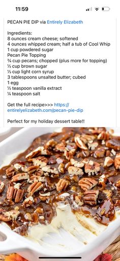 the recipe for pecan dip is shown in an instagramting post on twitter