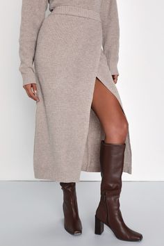 The Lulus Autumn Sweetheart Beige Waffle Knit Two-Piece Sweater Dress and a pair of cute boots is the essential fall 'fit and we're obsessed! Stretchy, warm waffle knit shapes this fall-worthy, two-piece dress that has a crew neck sweater with long sleeves and a boxy, slightly cropped bodice. The matching skirt has a high-waisted fit that falls to an overlapping, faux wrap silhouette that ends at a midi hem. Fit: This garment fits true to size. Length: Mid-calf length. Size medium Bust: Great fo Staple Outfits, Clothing Staples, Fall Fit, Lulu Fashion, Button Sweater, Cute Boots, Two Piece Dress, Piece Dress, Waffle Knit