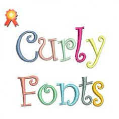 the words curly fonts are in multicolored letters with an orange ribbon on top