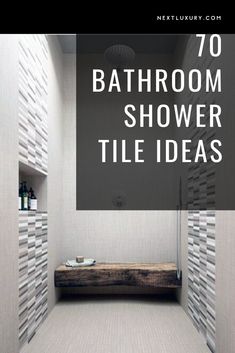 bathroom shower tile ideas with text overlay