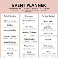 Printable Event Planner, Wedding Planner, Par Event Landscape Design, Event Planner Pricing Guide, Party Planner Price List, Event Planner Attire, Planning Events Organizations, Party Planner Business Names, Event Planner Organization Ideas, Wedding Organizer Team, Event Planner Names Ideas