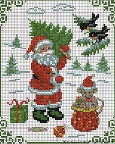 a cross stitch christmas scene with santa claus