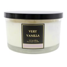 a jar of very vanilla scented candle on a white background