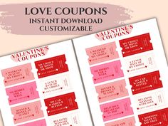 valentine's coup sheet with the words love coupons on it