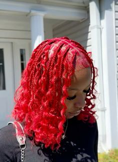 Box Braids Red, Braids Red, Black Ponytail Hairstyles, Dyed Hair Inspiration, Quick Braided Hairstyles