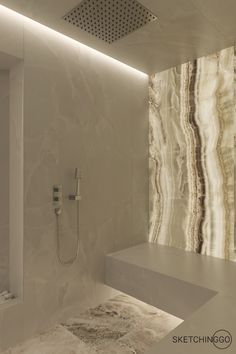 a modern bathroom with marble walls and floor