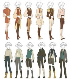 an anime character's outfits and their expressions