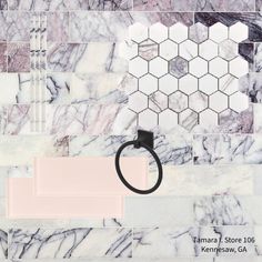 Create a timeless statement with this gorgeous Amethyst 2 in. Hexagon Polished Marble Mosaic. It is easy to clean and makes it an addition to the room that’s both practical and attractive. This 10 x 12 decorative tile comes in white and has a polished or high gloss finish, giving a refined elegance to interior spaces and providing endless design possibilities. Bring an international touch to your home with this marble made in Turkey. Hexagon & octagon-shaped marble create unique eye-catching des Pink And Navy Bathroom, Stone Tile Flooring, Honed Marble Tiles, Parts Of Stairs, White Marble Tiles, Primary Bath, Polished Porcelain Tiles, Unique Tile, Black Towels