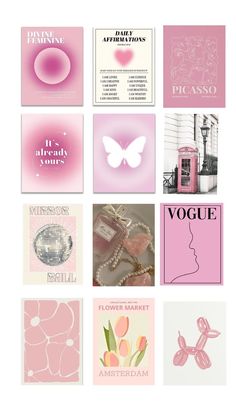 some pink and white cards with different designs on them