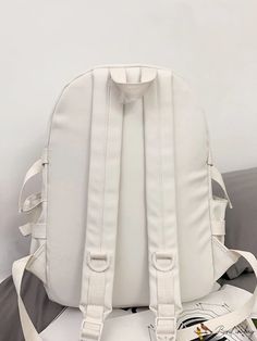 BirdinBag - Functional Decorative Backpack with Letter Patch White Large Capacity Satchel Laptop Bag, Casual White Leather Backpack With Adjustable Strap, School White Leather Backpack With Zipper Closure, White Leather Backpack With Zipper For School, Large Capacity Leather Softback Backpack For School, White Leather School Backpack With Zipper Closure, Daily Use Softback Backpack, White Casual Leather School Backpack, Casual White Leather Backpack For School