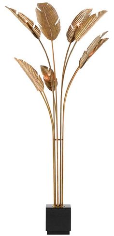 The Tropical Grande Floor Lamp is made of brass in a vintage brass finish with life-like leaves rising from the black granite base of to imply movement. This detail gives this gold floor lamp extra sophistication.   H: 87.25" Dia: 52" Lamps Standing, Nice Furniture, Novelty Floor Lamp, Gold Floor, Standing Lamps, Lamps Floor, Gold Floor Lamp, Concrete Furniture, Vintage Floor Lamp