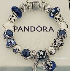 #bracelet #pandora #stockholmstyle Pandora Bracelet Stargirl, Blue And Silver Pandora Bracelet, Blue Pandora Bracelet Ideas, Pandora Bracelet Aesthetic Blue, Dark Blue Pandora Bracelet, Blue Girly Things, Blue Jewelry Aesthetic, Blue Pandora Bracelet, Pandora Azul