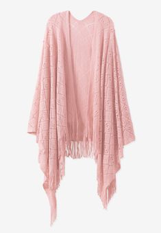 <div>Add a little warmth (and a lot of style) to your outfit with this pretty open front shawl. An intricate weave pattern is finished with fringe for a dose of</div> Cupcake Pink, Woven Shawls, Blanket Cardigan, Twinset Milano, Knitted Shawl, Poncho Cardigan, Knit Shawl, Knit Poncho, Weave Pattern