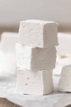 three pieces of marshmallow stacked on top of each other