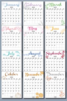 the printable calendar for each month is shown in four different colors