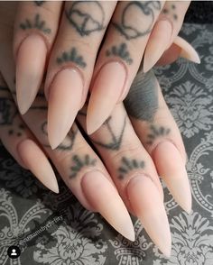 Nail Bed Tattoo, Neutral Stiletto Nails, Acrylic Nails Stiletto, Witchy Nails, Gothic Nails, Grunge Nails, Yes Or No, Fire Nails