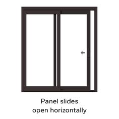 an open sliding glass door with the words panel slides open horizontally