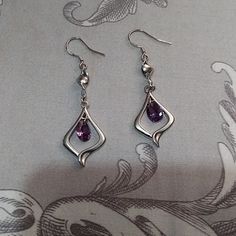 Beautiful Purple S925 Purple Moon Jewelry, Silver And Purple Necklace, Silver Amethyst Dangle Earrings, Silver Amethyst Dangle Crystal Earrings, Silver Amethyst Earrings For Formal Occasions, Formal Silver Amethyst Earrings, Silver Amethyst Gemstone Earrings, Silver Amethyst Drop Earrings, Silver Amethyst Drop Crystal Earrings