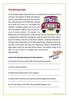 the driving test worksheet with answers for students to learn how to read it