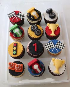 cupcakes decorated to look like race cars