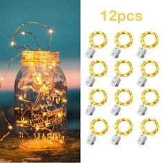 12 pack gold wire lights in a mason jar