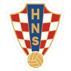 the hns volleyball logo is shown in red, white and blue with a yellow ball