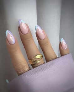 Pastel Nails Designs Almond, Acrylic Nail French Tip Color, Cute Gel Nails For Summer French Tips, French Colors Nails, Cute Pastel Nail Ideas, Spring Tip Nails, Oval Nails Designs Spring, Color French Nails Summer, Pastel Tips Nails