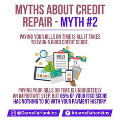 a poster with the words, paying bills on time is undubededly an important step - by - step 86 % of your credit history has nothing to do with payment history