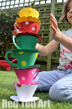 Tea Party Games - Stack the cup Paper Teacup, Tea Party Games, Kids Tea Party, Alice In Wonderland Tea Party Birthday, Mad Hatter Party, High Tea Party, Princess Tea Party