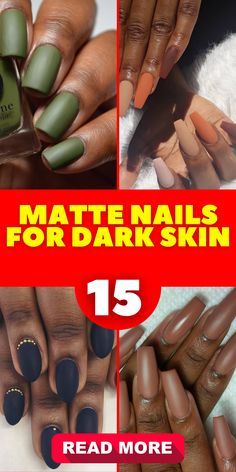 Bright Nails For Dark Skin Color, Matte Nails For Dark Skin, Short Acrylic Nails For Dark Skin Tone, Matte Black Nails On Dark Skin, Sophisticated Black Nails, Short Nail Ideas For Dark Skin Tone, Matte Nails Dark Skin, Chocolate Brown Nail Art Designs, Fall Nail Colors Matte Short