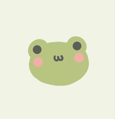 a green frog with black eyes and pink cheeks