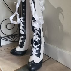 Express Your Inner Wild-Child! These Are Ultra Sexy, Show-Stealing Boots! 4 1/2" Heel, With 1/2" Platform. Size 8m. Nwot Heeled Boots Drawing Reference, Jester Boots, Circus Themed Outfits, Artist Sona, Jester Shoes, Sequin Thigh High Boots, Edwardian Boots, White Gogo Boots, Armor Boots